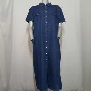 Avenue Maxi Denim Button Front Collar Shirt Dress